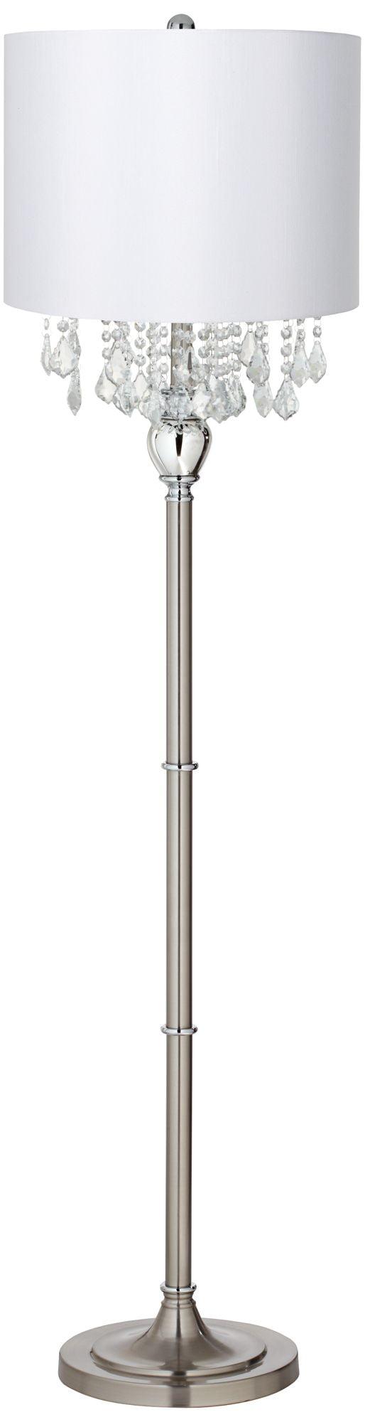 360 Lighting Crystals 60 1/2" Satin Steel Floor Lamp with White Drum Shade
