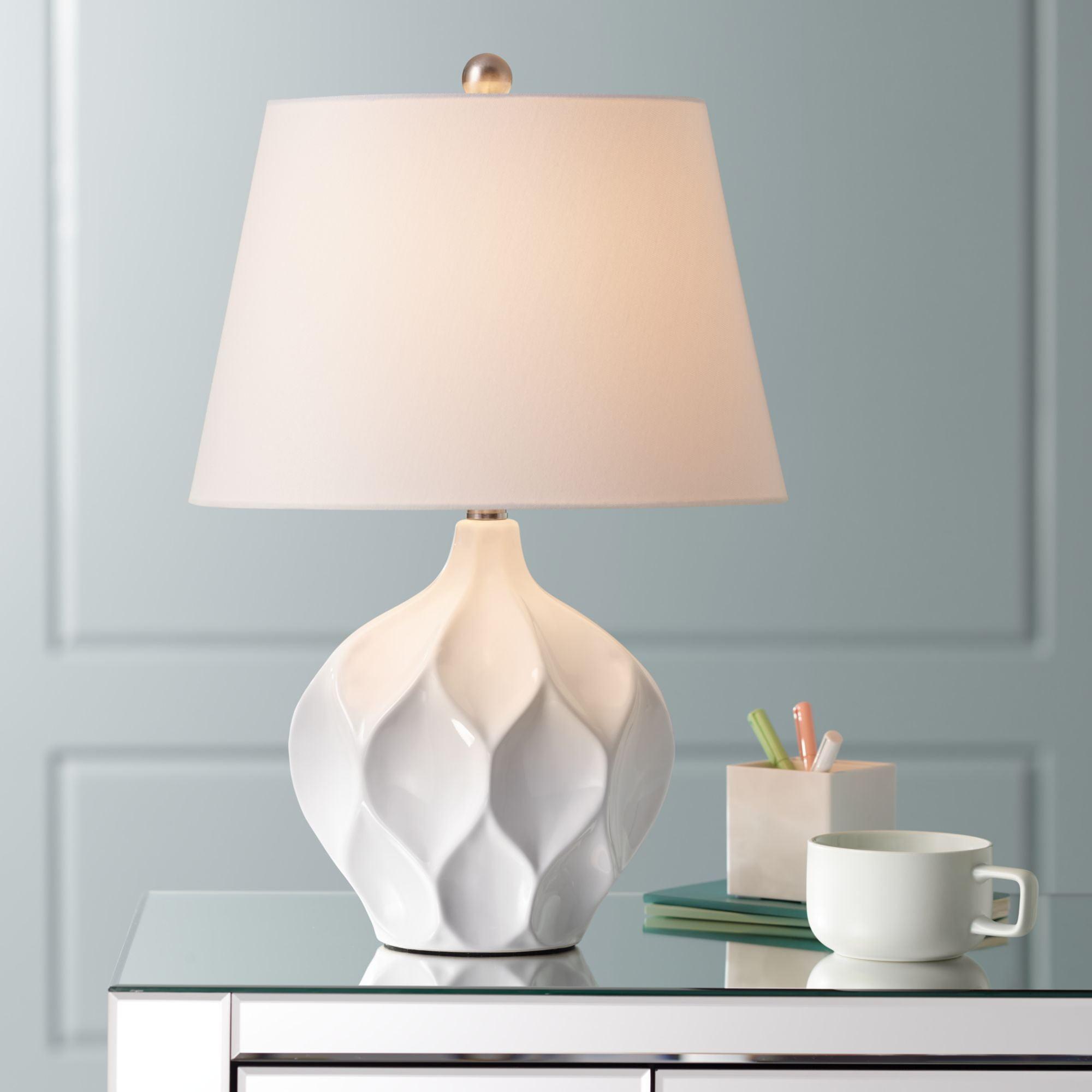 White Ceramic Geometric Mid Century Modern Table Lamp