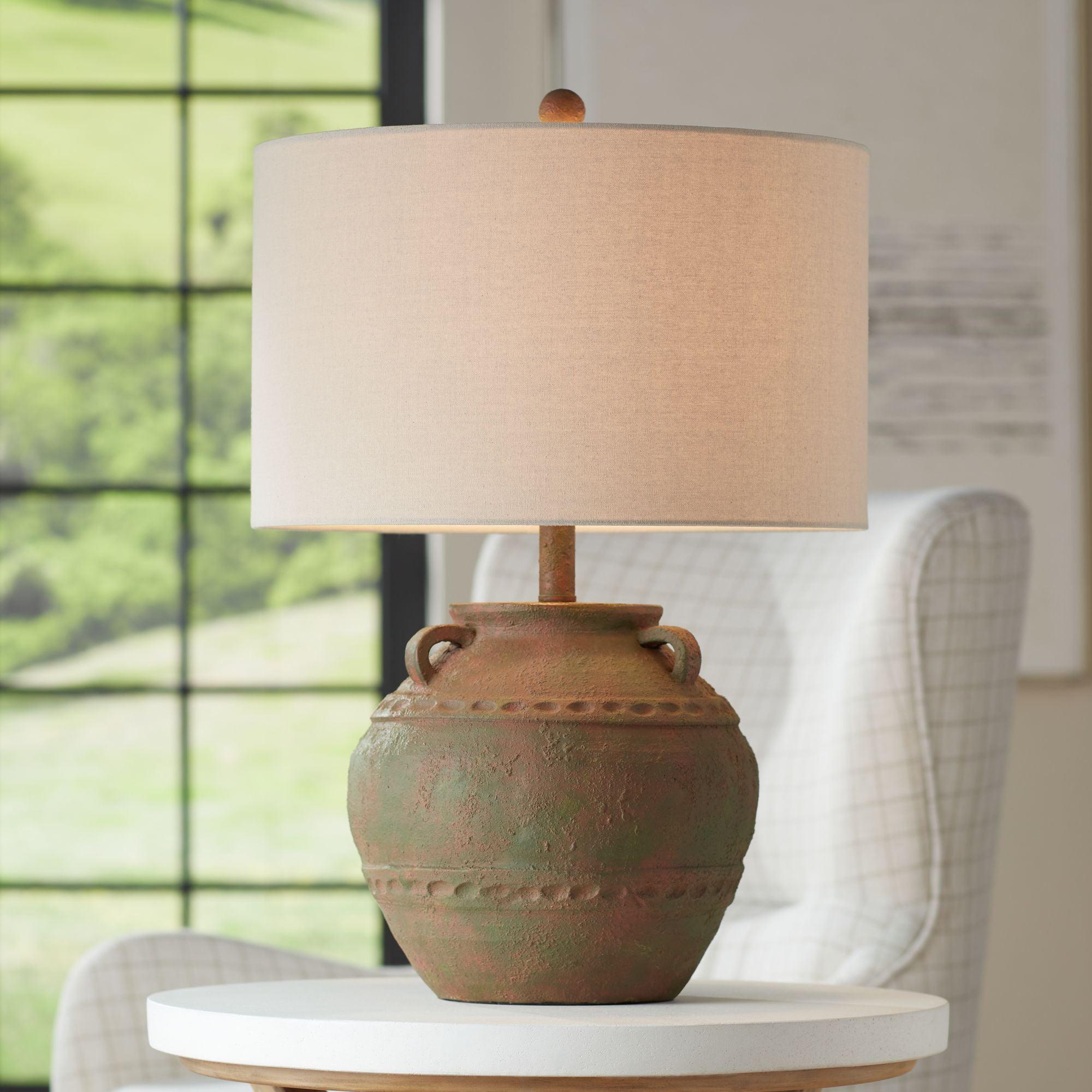 360 Lighting Eliza 25 1/2" High Jar Rustic Traditional Table Lamp Musk Green Finish Single Cream Shade Living Room Bedroom Bedside Nightstand House