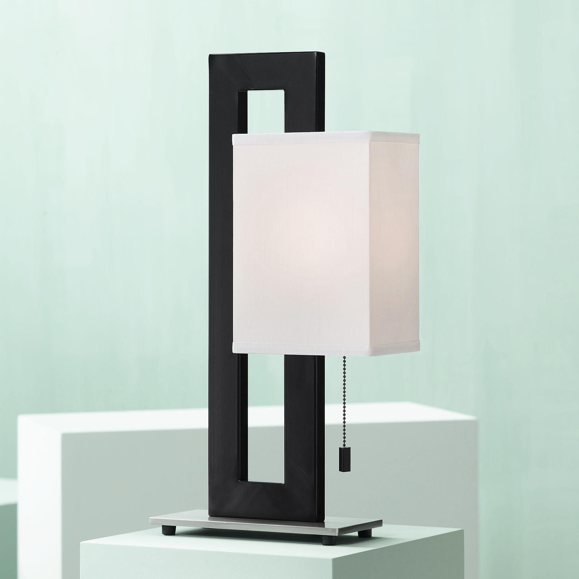 Black and Brushed Nickel Rectangular Table Lamp with White Shade