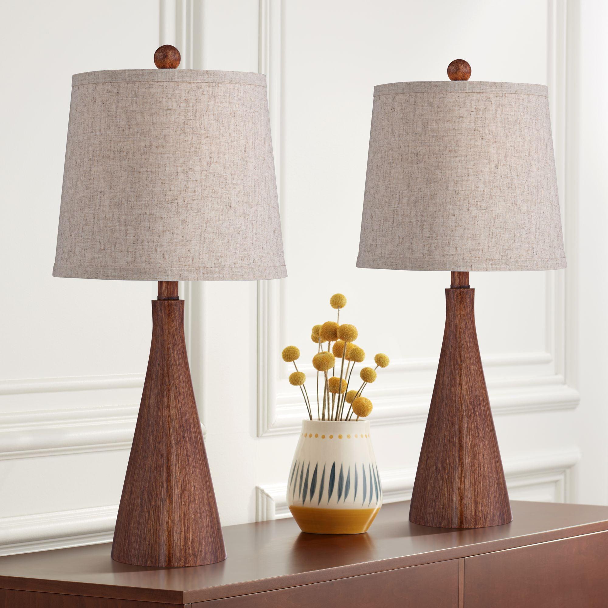 Fraiser 23.5" Brown Faux Wood Mid-Century Modern Table Lamps Set