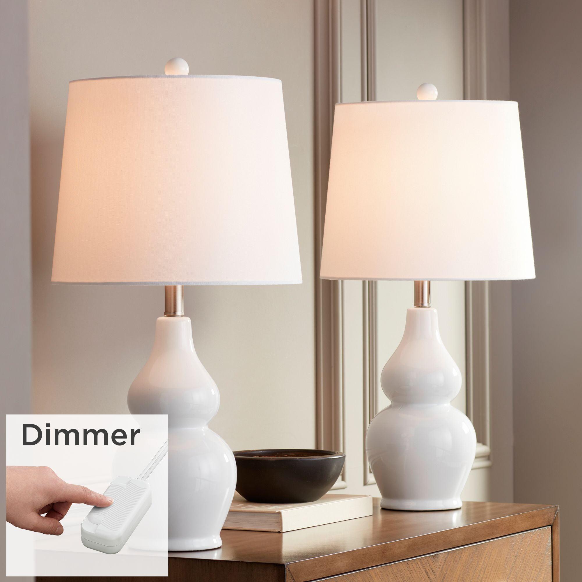 360 Lighting Jane Modern Table Lamps 25" High Set of 2 White Ceramic Fabric Drum Shade for Bedroom Living Room House Bedside Nightstand Office Family