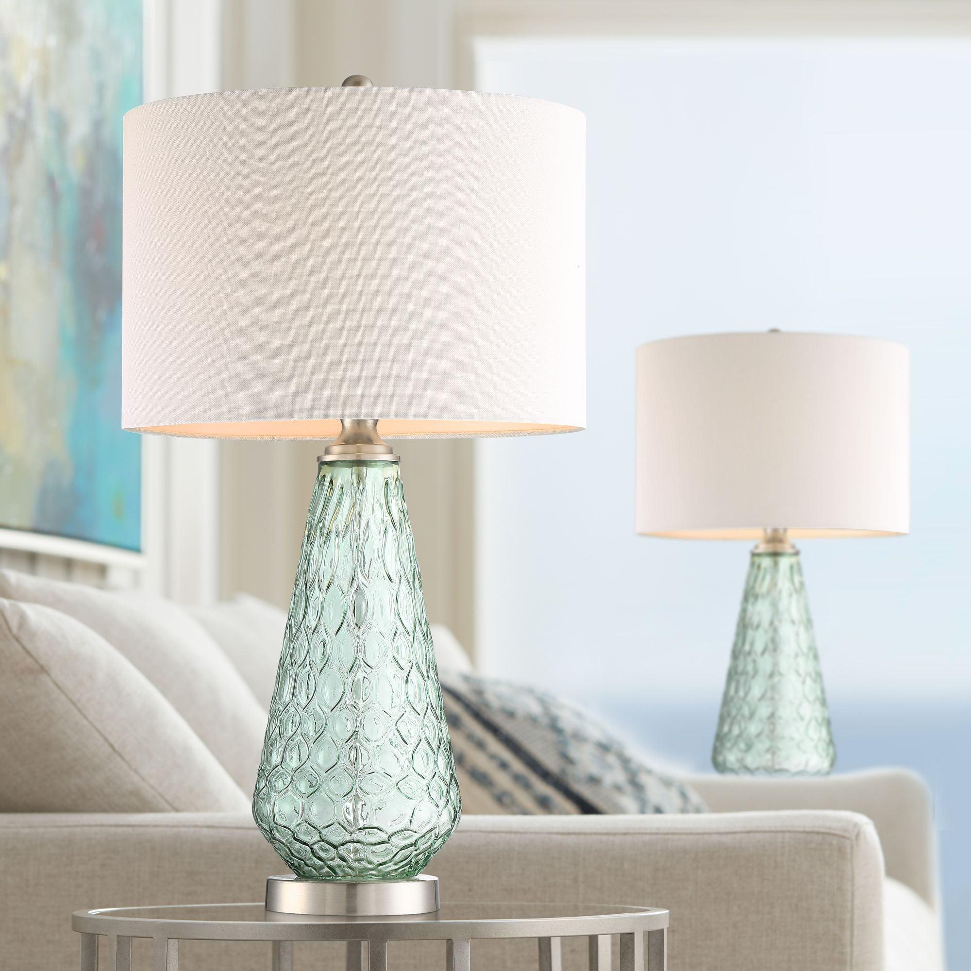 360 Lighting Julia 26 3/8" Tall Modern Coastal Table Lamps Set of 2 Seafoam Green Glass Living Room Bedroom Bedside Nightstand House Off-White Shade