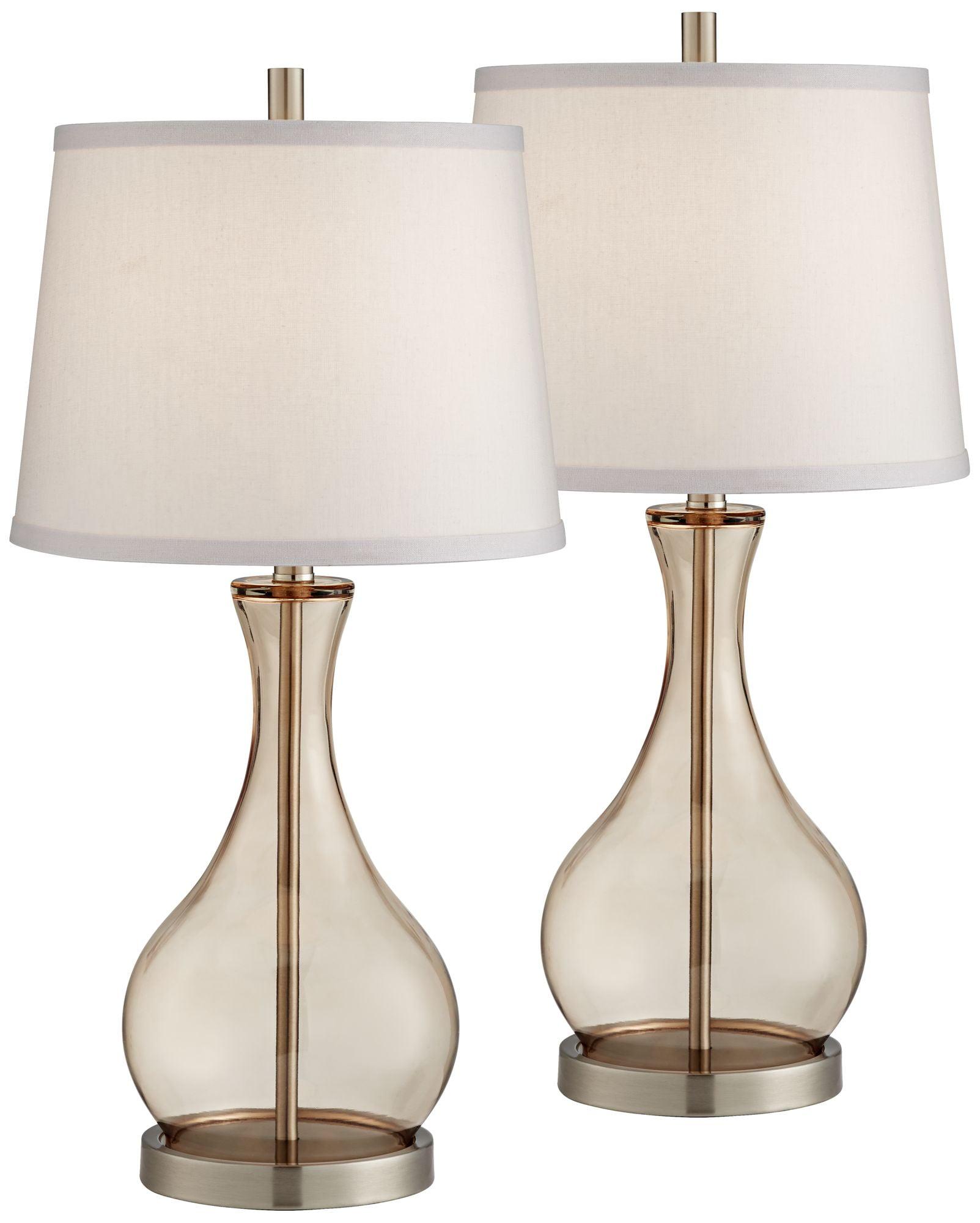 Set of 2 Champagne Glass Table Lamps with White Shades