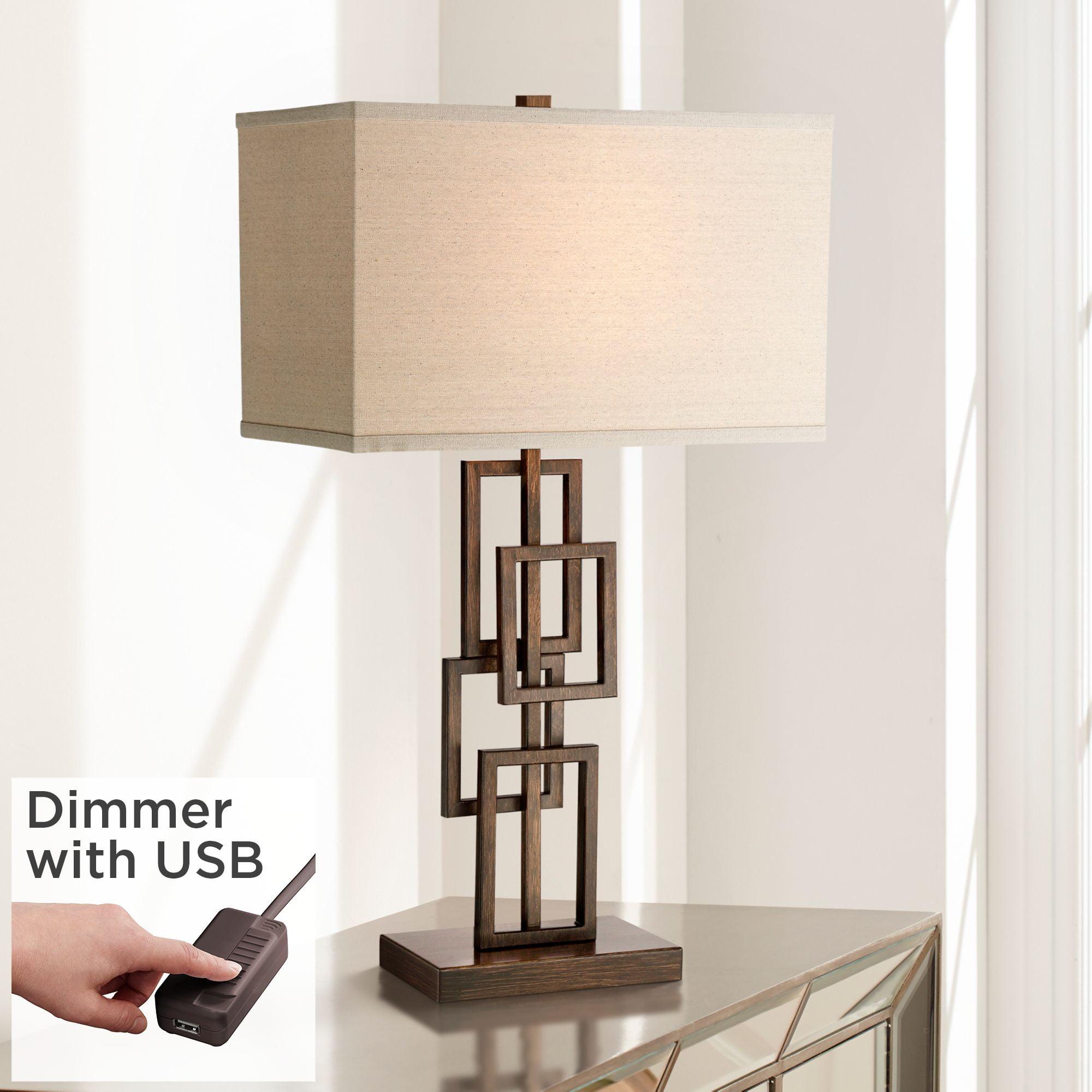 360 Lighting Kory Industrial Table Lamp 29" Tall Bronze Metal with USB Charging Port Rectangular Shade for Bedroom Living Room Bedside Nightstand Kids