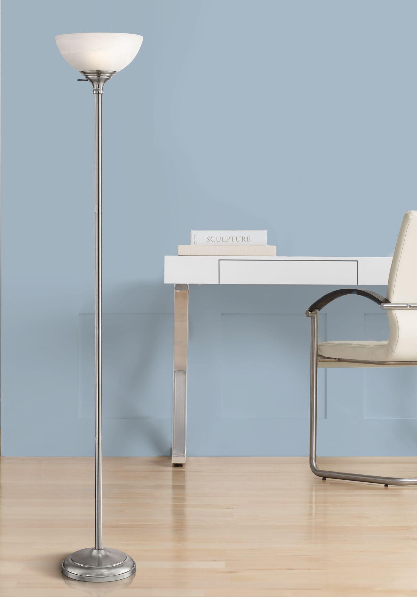 360 Lighting Maddox Modern Torchiere Floor Lamp 71" Tall Satin Nickel Silver Metal Alabaster Glass Shade for Living Room Bedroom Office House Home