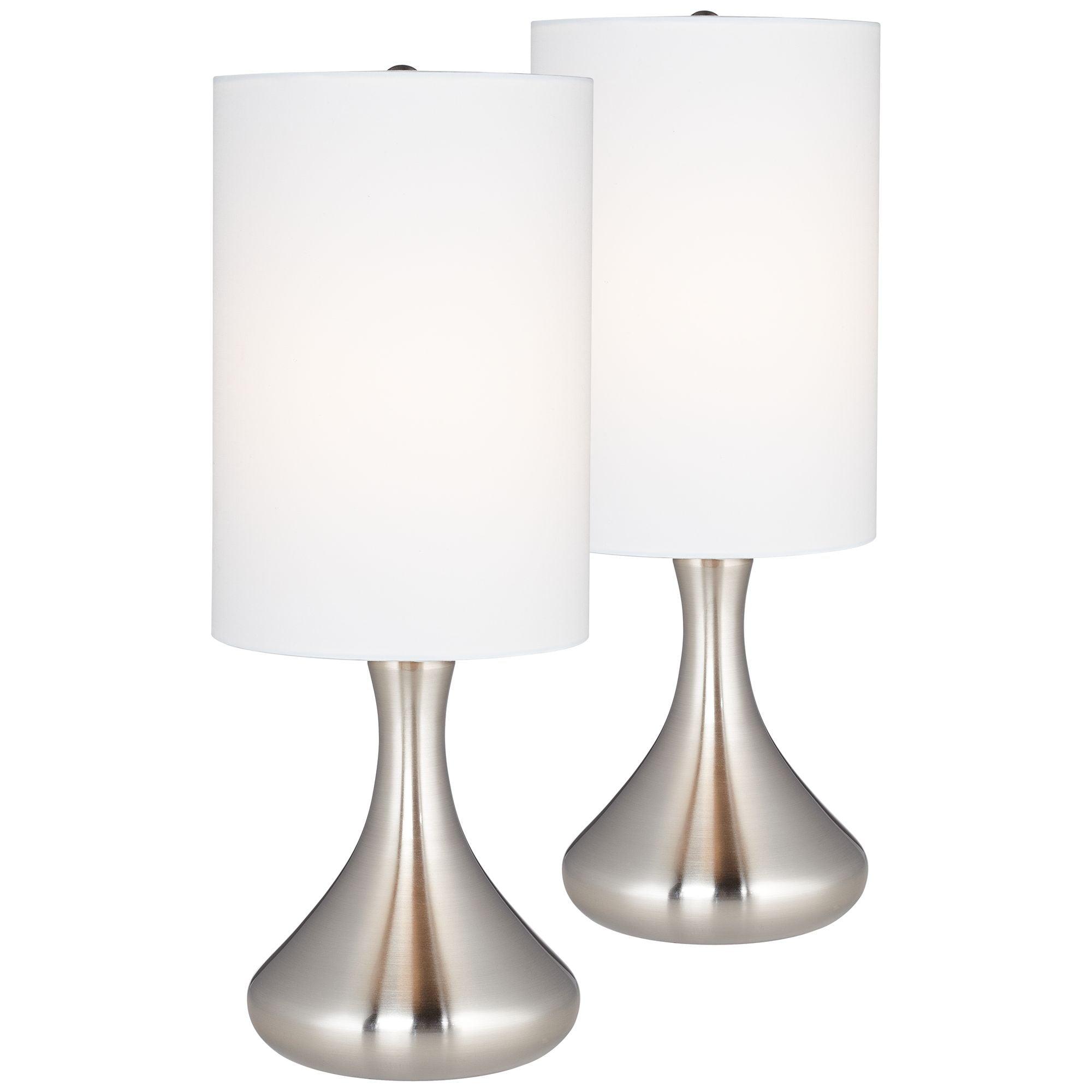 Set of 2 White Cylinder Shade Brushed Nickel Table Lamps