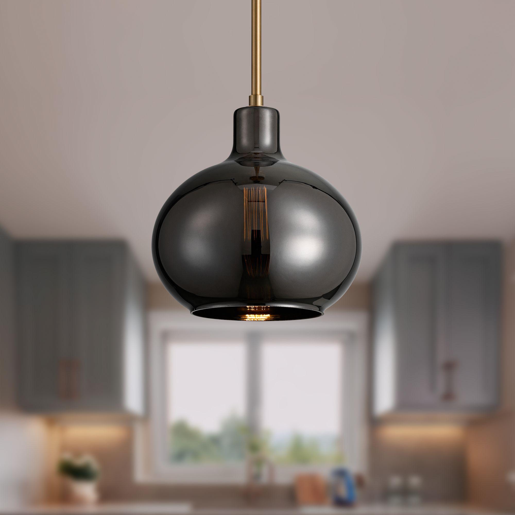 360 Lighting Partridge 9 1/2" Modern Pendant Ceiling Light Fixture Dining Room Over Table Kitchen Island Foyer Hanging Round Brass Mirror Glass Mini