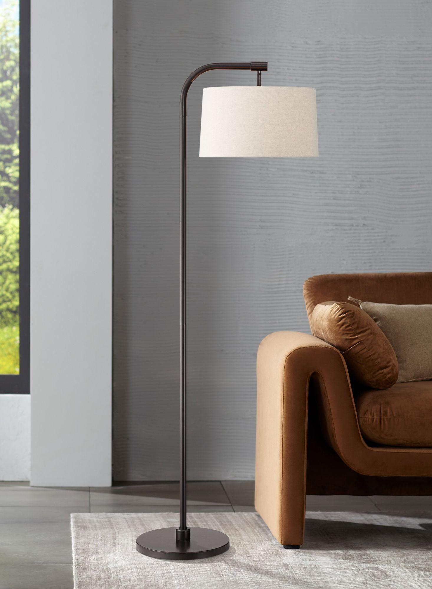 360 Lighting Serra Modern 64" Tall Standing Floor Lamp Curved Chairside Arc Offset Arm Foot Switch Art Deco Brown Dark Bronze Finish Living Room House