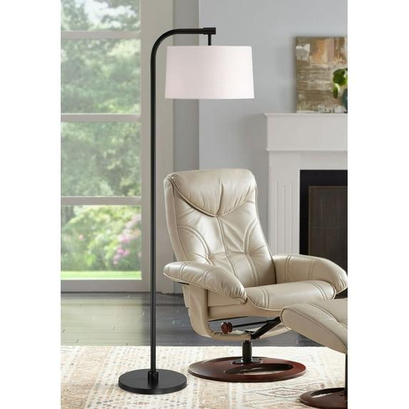 360 Lighting Serra Modern Art Deco 64" Tall Standing Floor Lamp Curved Chairside Arc Offset Arm Foot Switch Black Metal Living Room Bedroom House