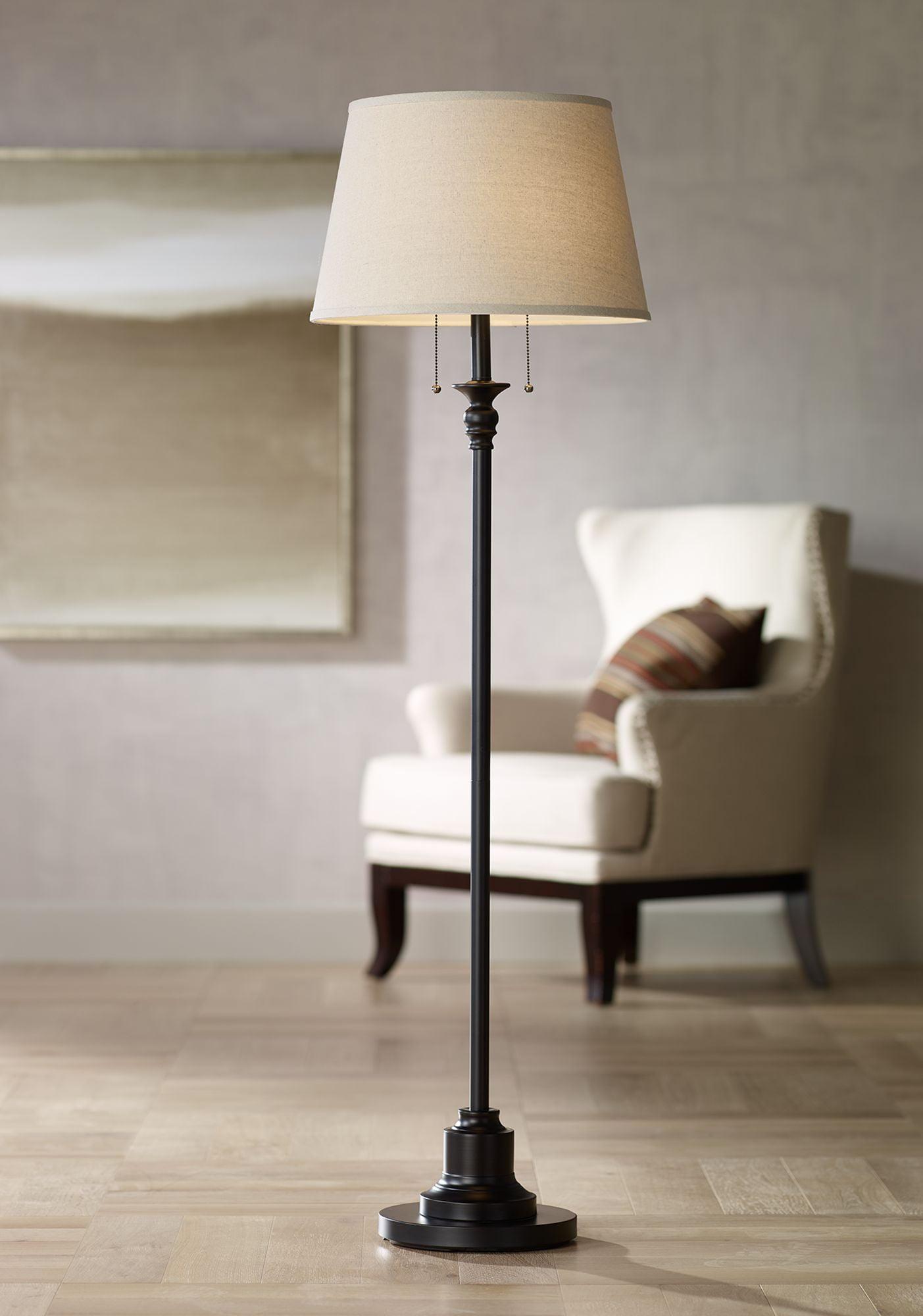 Spenser 58" Oiled Bronze Floor Lamp with Linen Shade