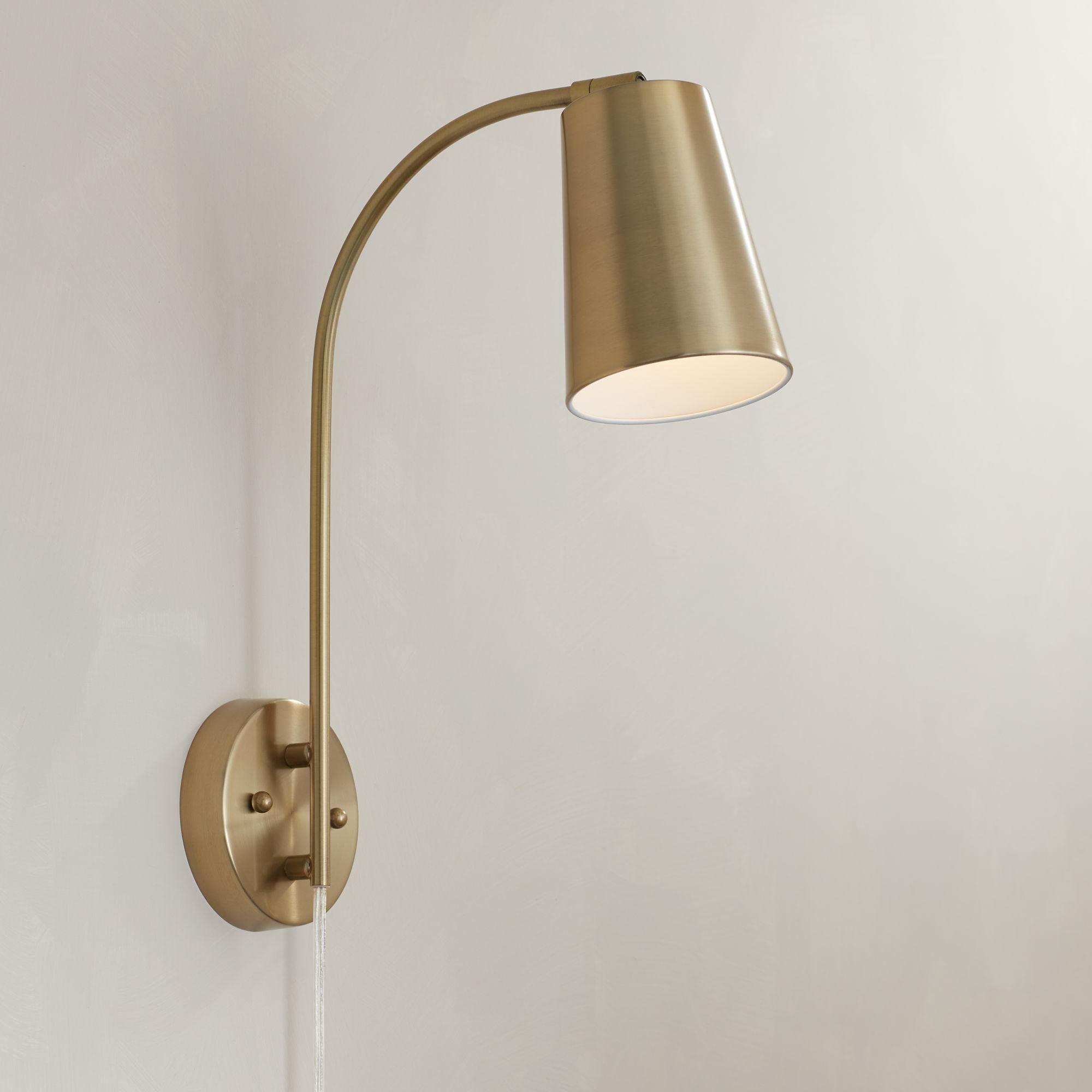 Warm Brass Adjustable Head Plug-In Wall Lamp with Dimmer