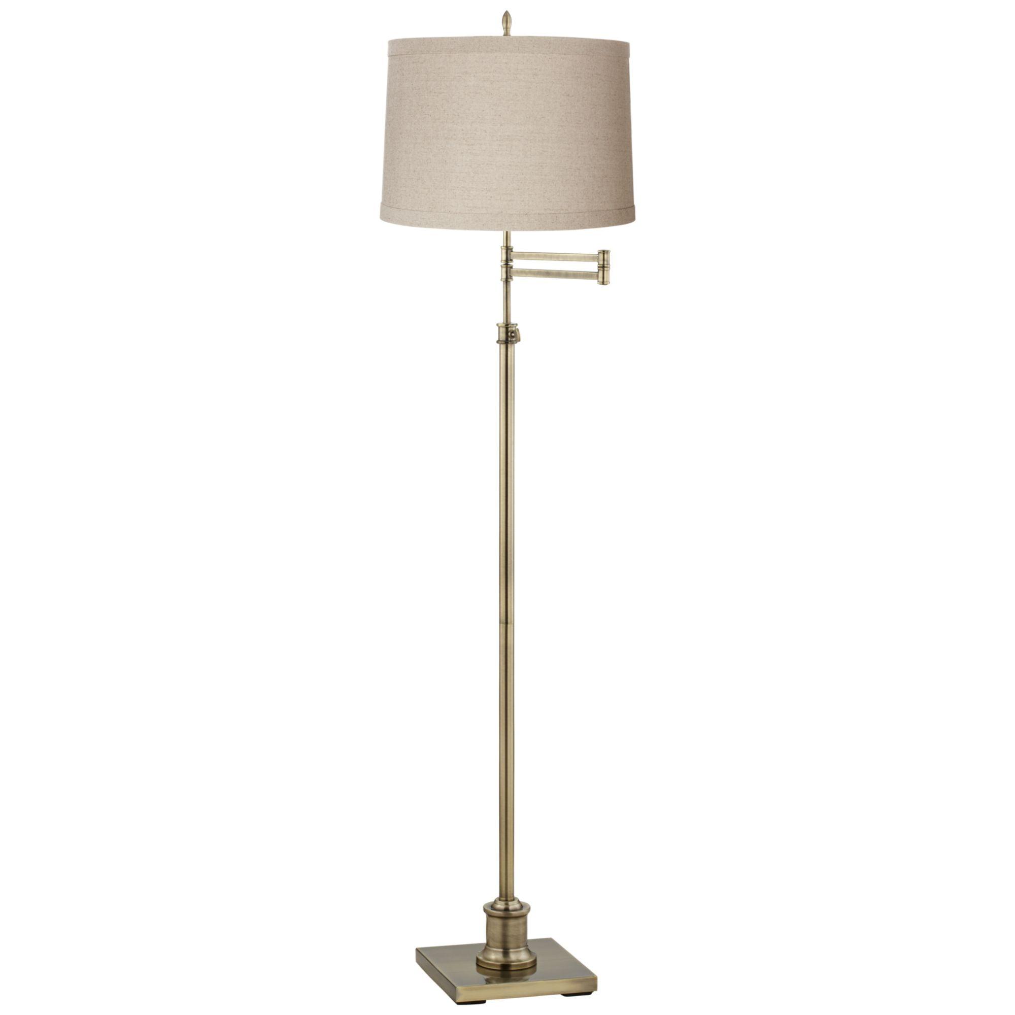 Westbury Adjustable Brass Swing Arm Floor Lamp with Linen Shade