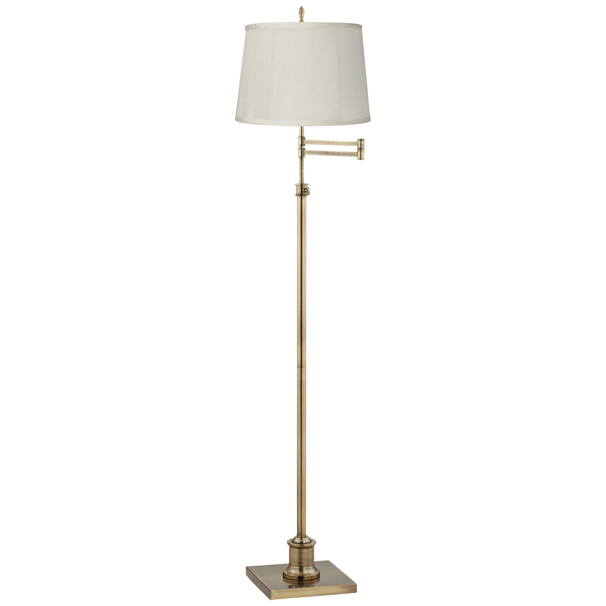 Westbury Adjustable Antique Brass Floor Lamp with Beige Drum Shade