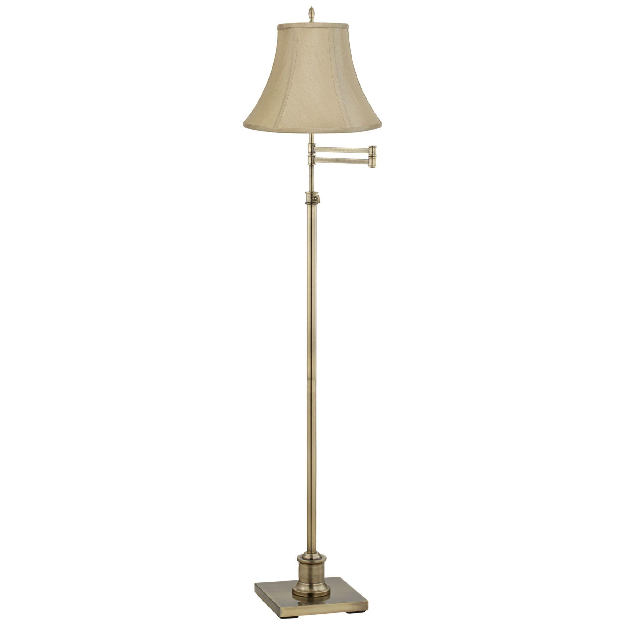 360 Lighting Traditional Floor Lamp Swing Arm 70" Tall Antique Brass Imperial Taupe Fabric Bell Shade for Living Room Reading Bedroom