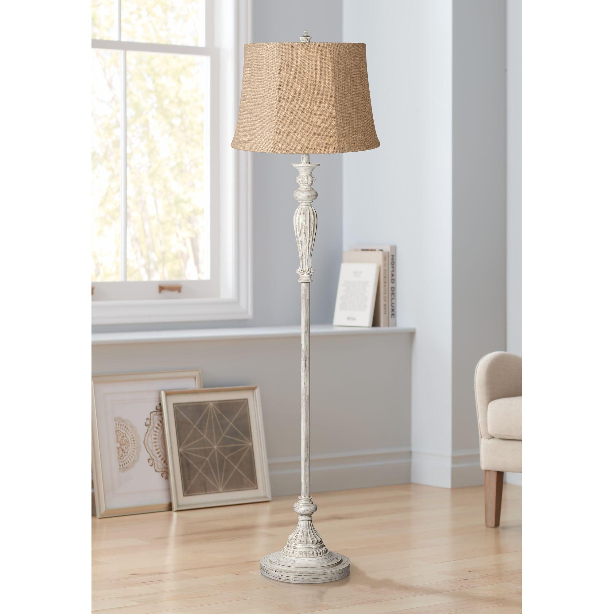 Antique White and Burlap 60" Vintage Chic Floor Lamp