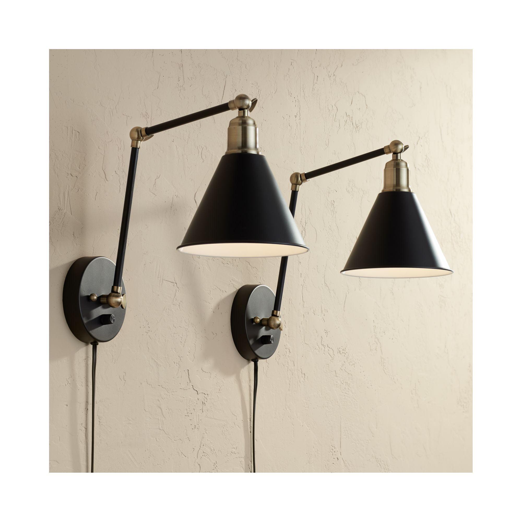 Black and Brass Adjustable Swing Arm Wall Lamp Set