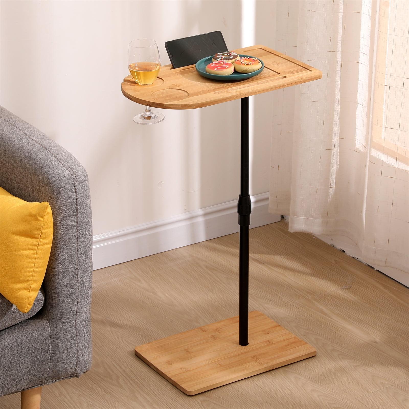 360° Rotatable Sofa Tray Table for Couch Arm - C-Shaped End Table with Phone & Tablet Slots, TV Tray Table, Side Table Tray for Living Room & Bedroom