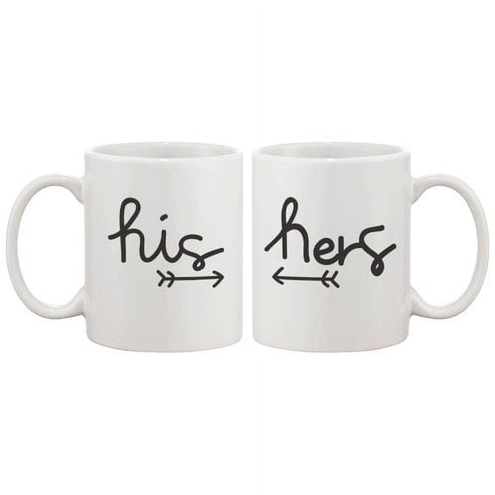 His and Hers White Ceramic Wedding Coffee Mug Set