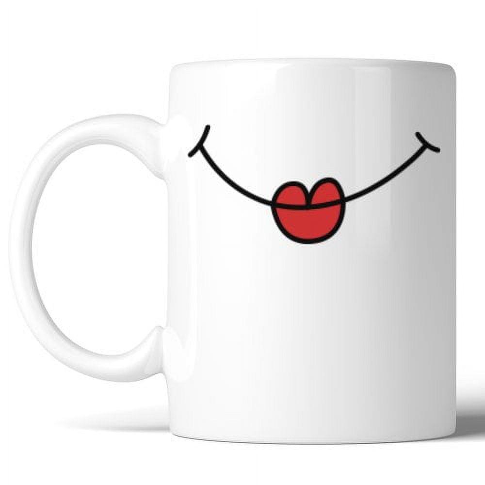 White Ceramic Mug with Cartoon Lips Design