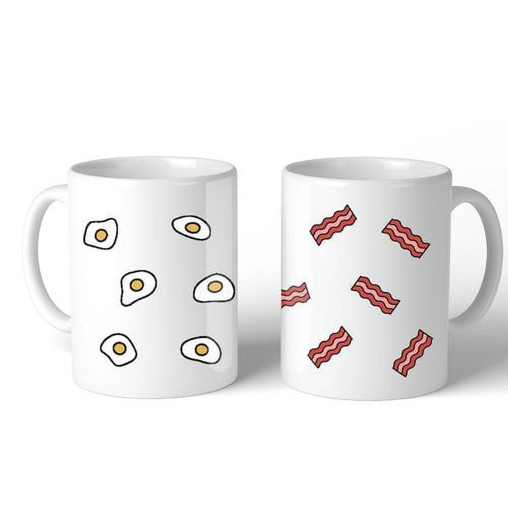 White Ceramic Winter Christmas Egg and Bacon Mug Set