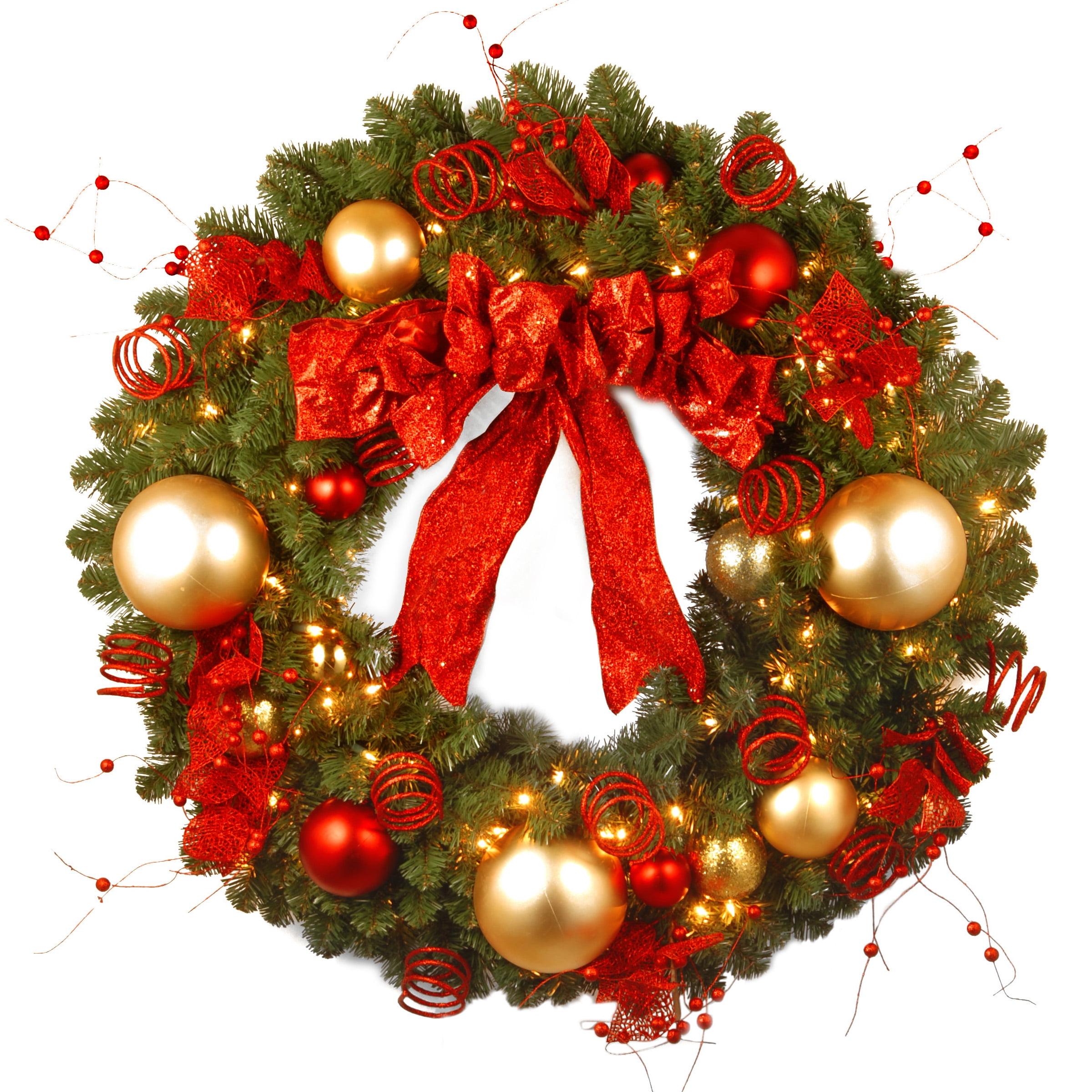 28" Prelit Red and Gold Christmas Wreath with Ribbon