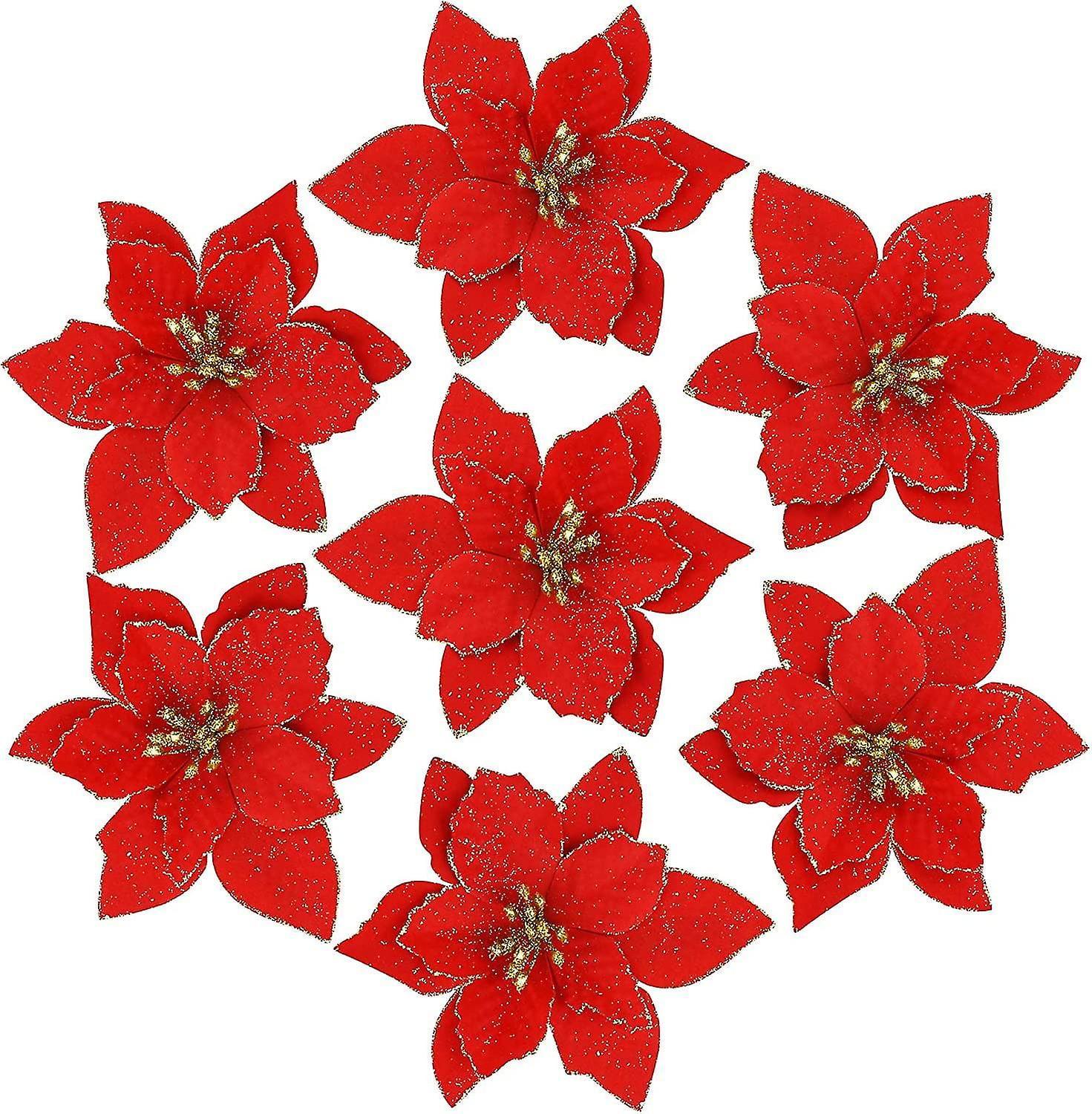 36pcs Red Glitter Poinsettia Christmas Tree Ornaments