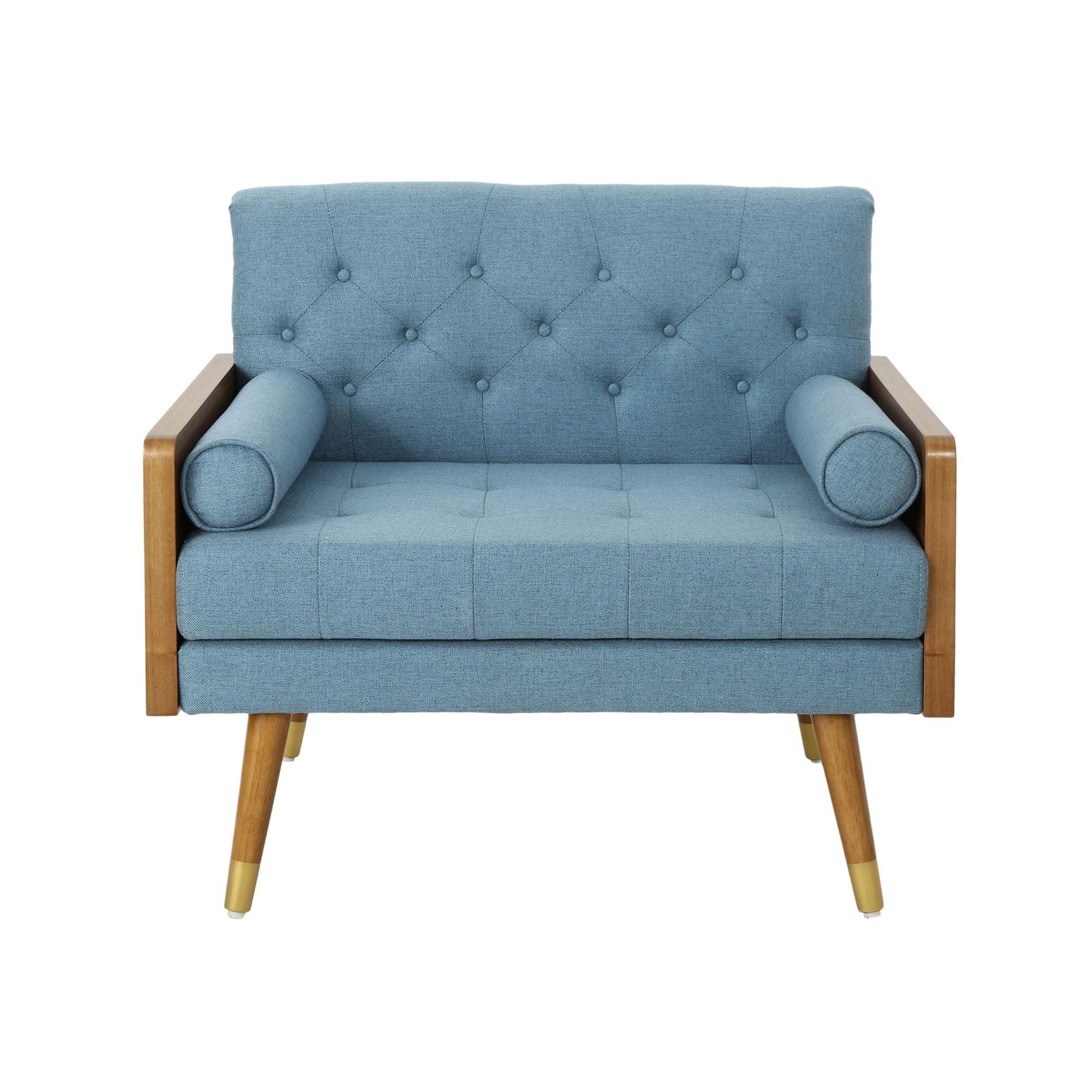 Blue and Walnut Mid-Century Modern Club Chair