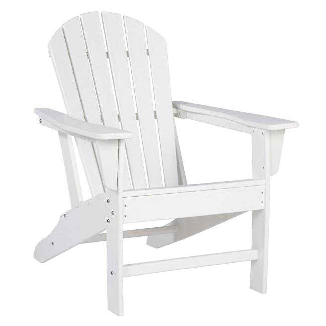 Contemporary White Plastic Adirondack Chair with Slatted Back and Rivet Details