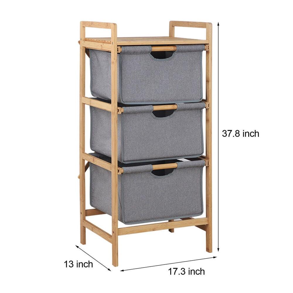 37.8'' Bamboo Frame Gray Fabric 3-Tier Storage Shelf