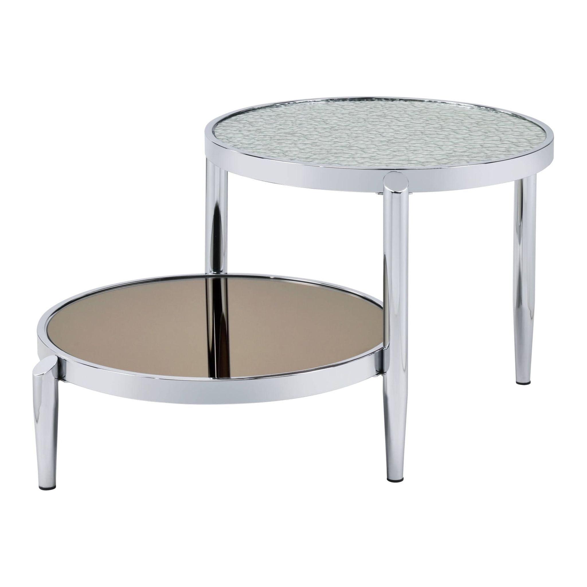 Chic 37" Chrome Round Nesting Coffee Table with Mirrored Glass