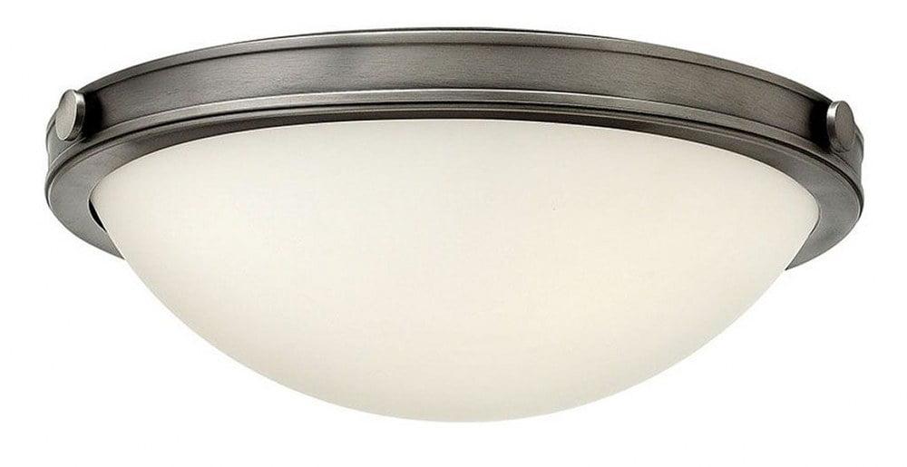 Transitional Antique Nickel Bowl LED Flush Mount with Etched Opal Glass