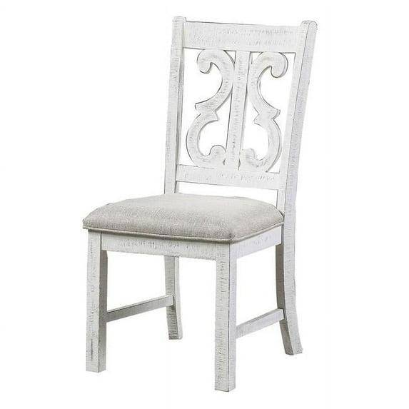 38.75 x 22.5 x 20 in. Open Scroll Back Wooden Side Chair with Padded Seat, White - Set of 2