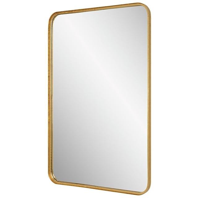 38 Inch Wood Wall Mirror, Metal Frame, Rounded Corners, Gold, Saltoro Sherpi