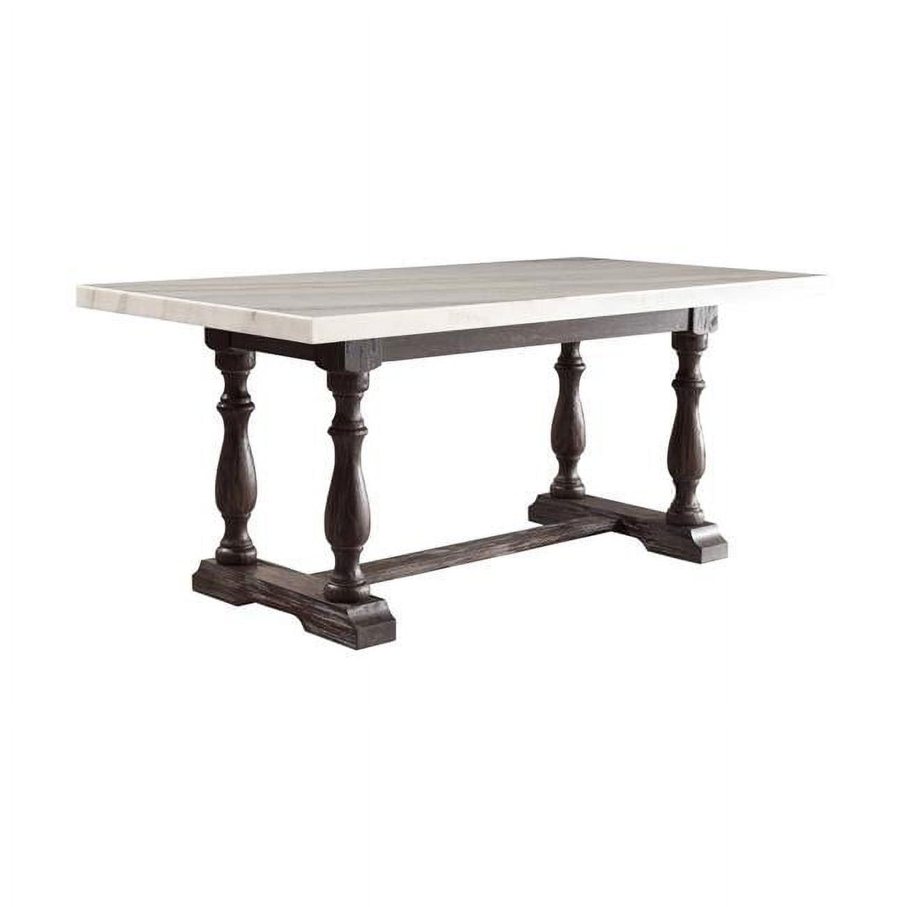 72" White Marble and Espresso Wood Dining Table