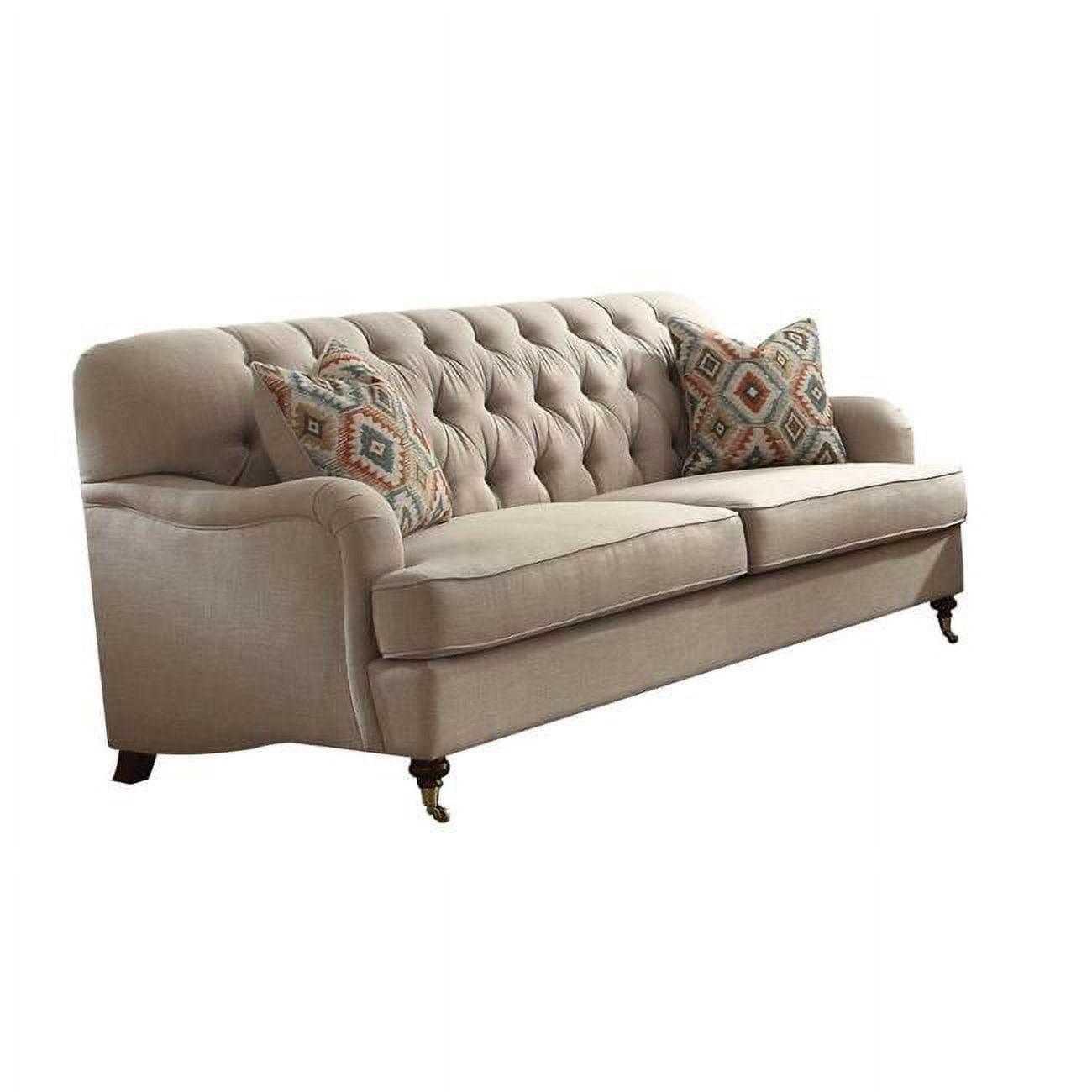 Alianza Classic Tufted Linen Reclining Sofa with Cup Holder in Beige