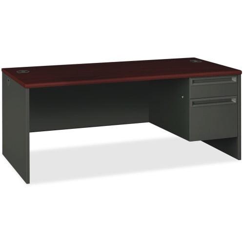 Executive Charcoal Mahogany Metal Desk with Filing Cabinet