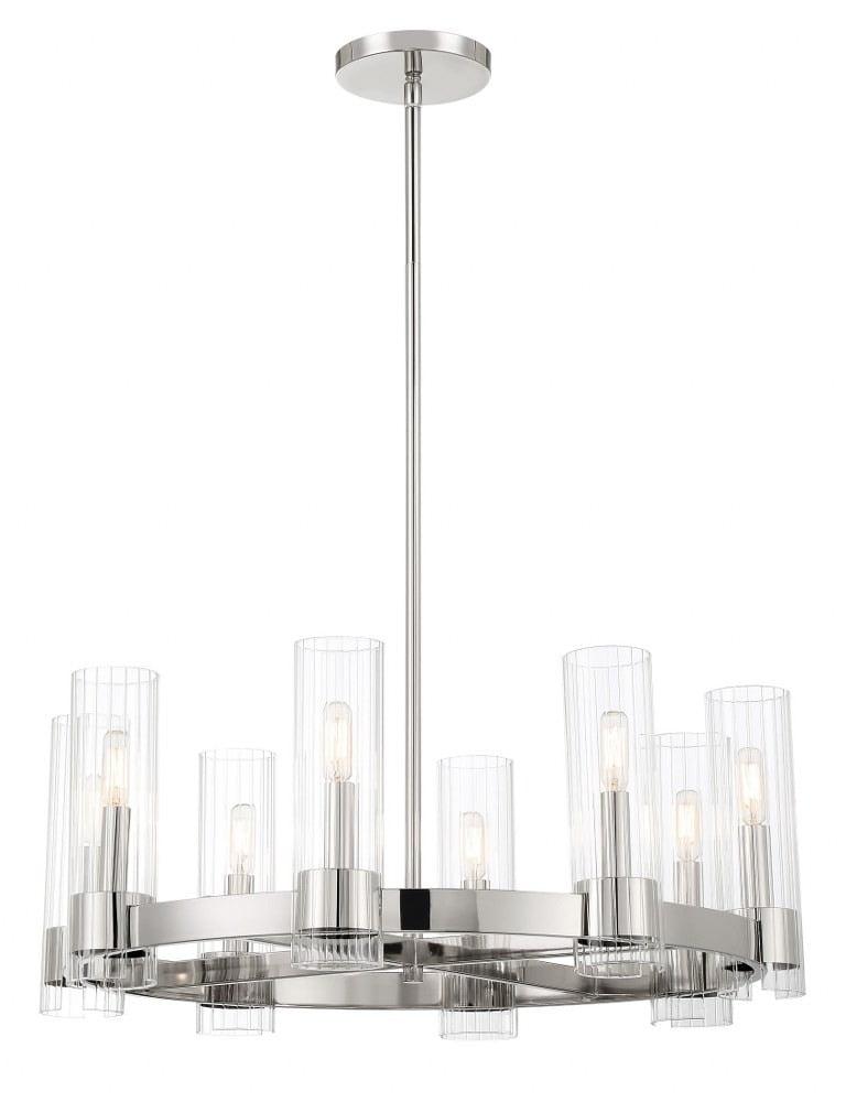 Vernon Chrome 8-Light Chandelier with Clear Ribbed Glass Shade