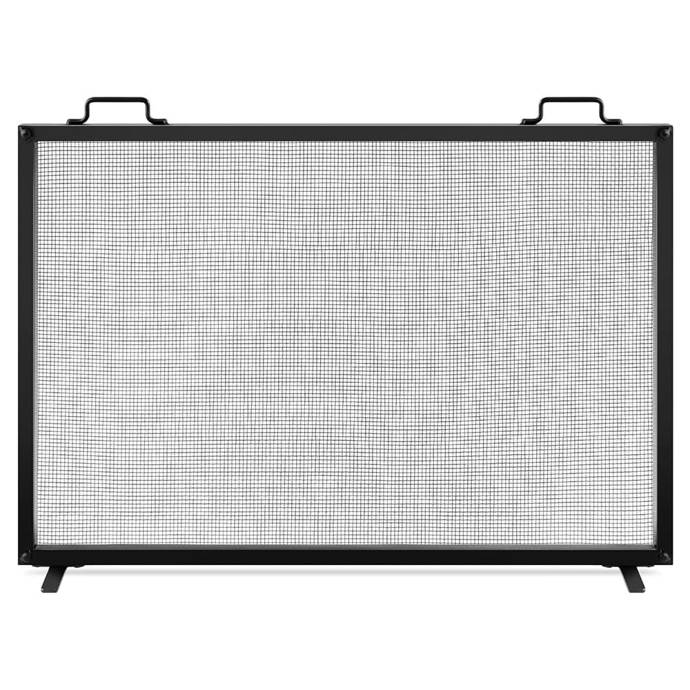 Cassiano 38x27in Single Panel Fireplace Screen Handcrafted Steel Mesh Spark Guard w/ Handles