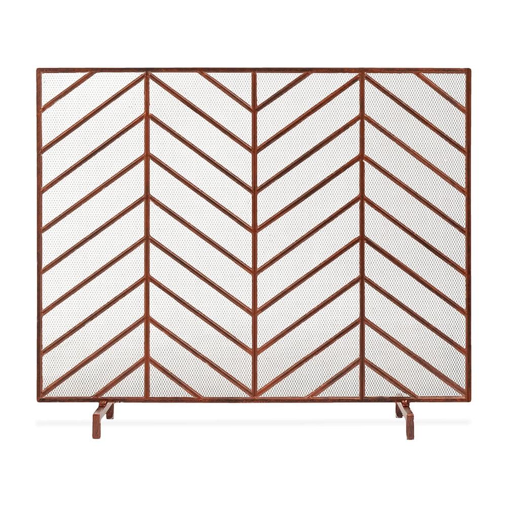 Best Choice Products 38x31in Single Panel Handcrafted Iron Chevron Fireplace Screen w/ Distressed Finish