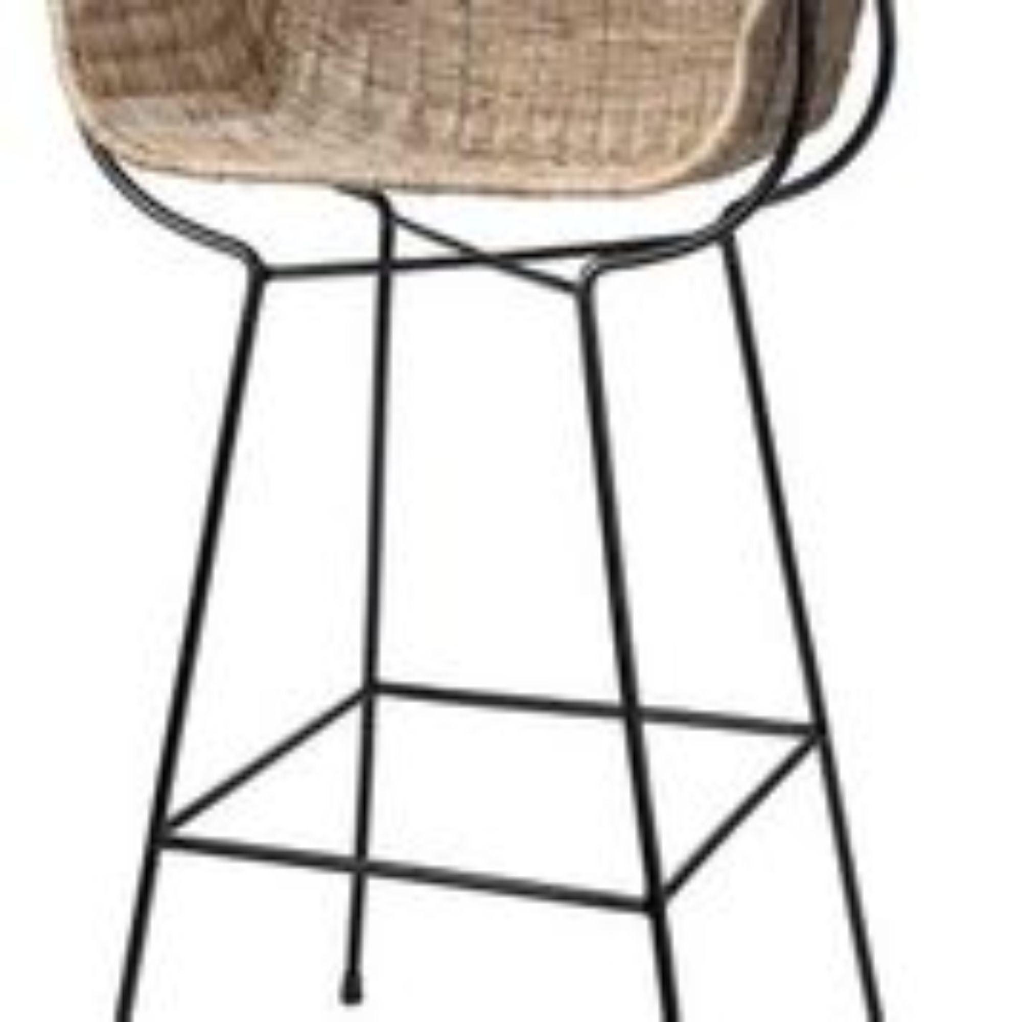 Haneza Bar Stool In Natural Rattan & Black Steel