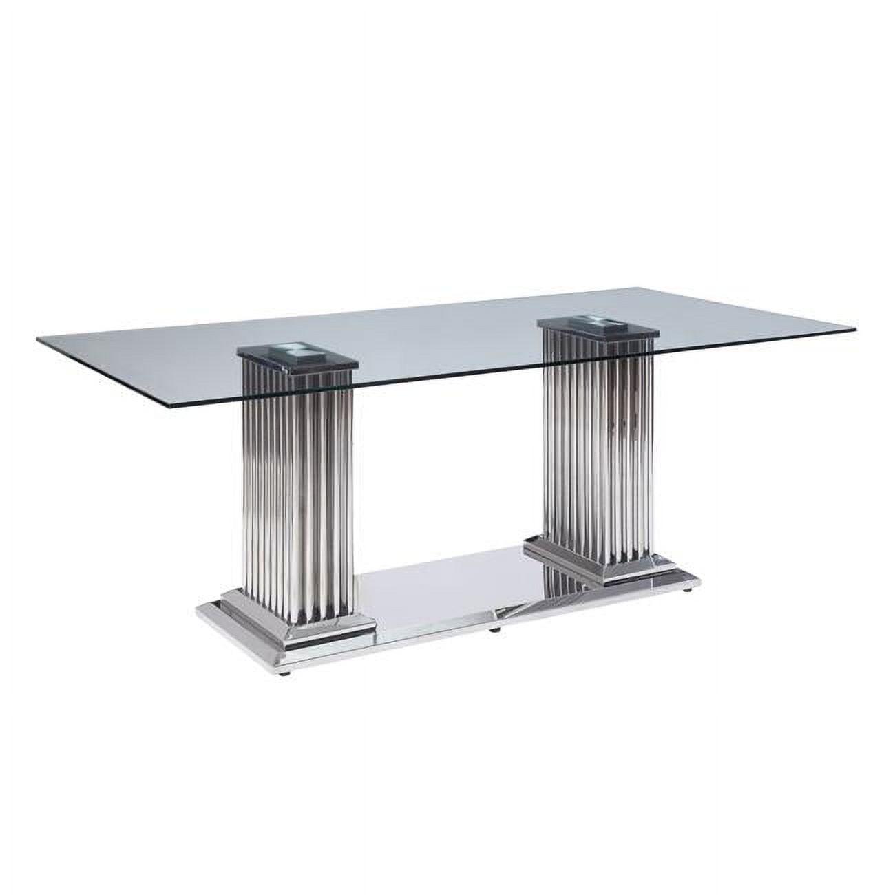 Elegant 39"x79" Silver Glass Stainless Steel Rectangular Dining Table