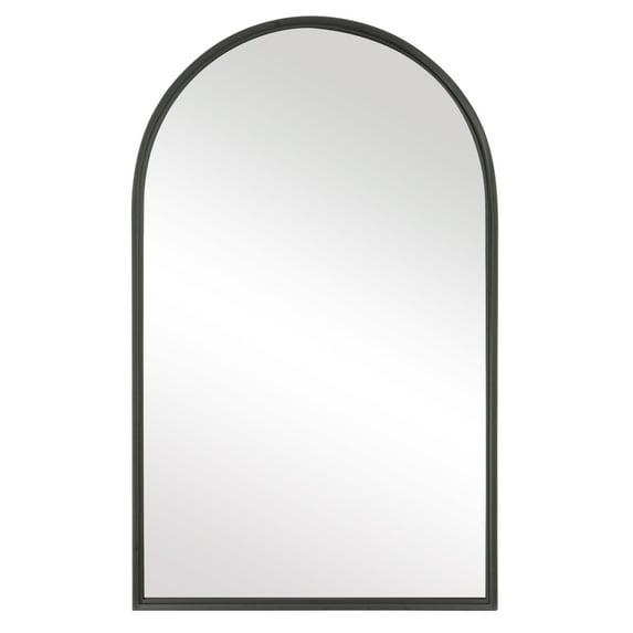 39 Inch Wood Wall Mirror, Arched Top, Matte Black, Saltoro Sherpi