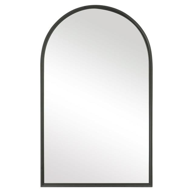 39 Inch Wood Wall Mirror, Arched Top, Matte Black, Saltoro Sherpi
