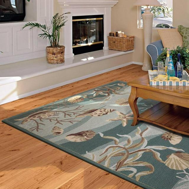 HomeRoots 3' X 5' Seafoam Corals And Shells Area Rug