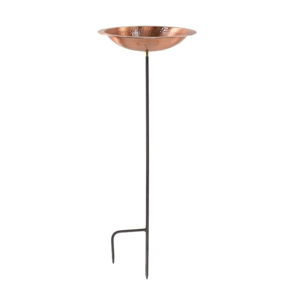 39'' Hammered Copper Birdbath with Bronze Iron Stake