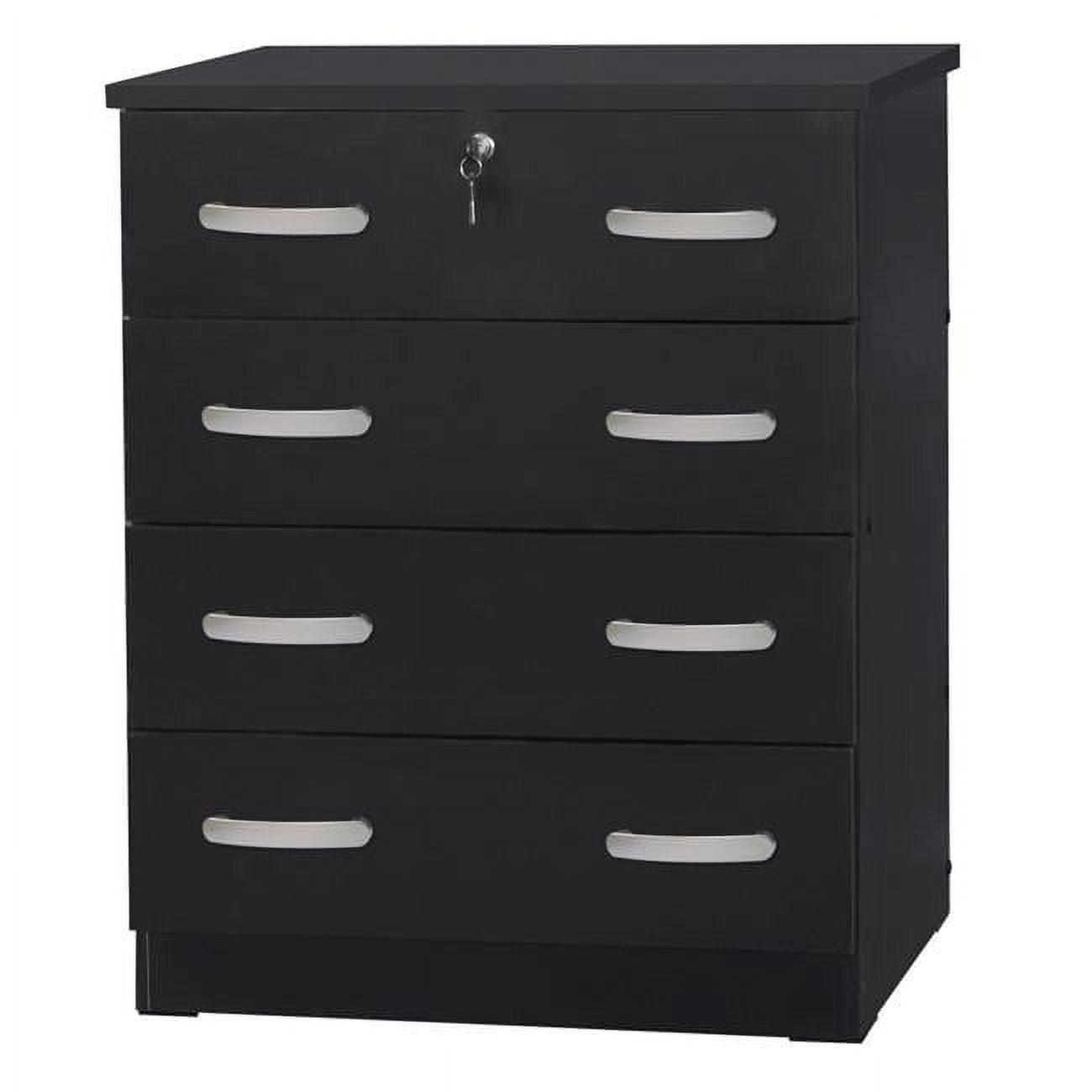 Better Home Products Cindy 4 Drawer Chest Wooden Dresser with Lock in Black