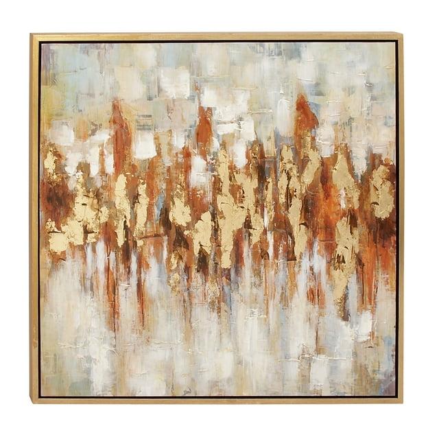 Canvas Abstract Framed Wall Art with Gold Frame Gold - Olivia & May: Elegant Decor, Vertical Orientation, Sawtooth Hanging