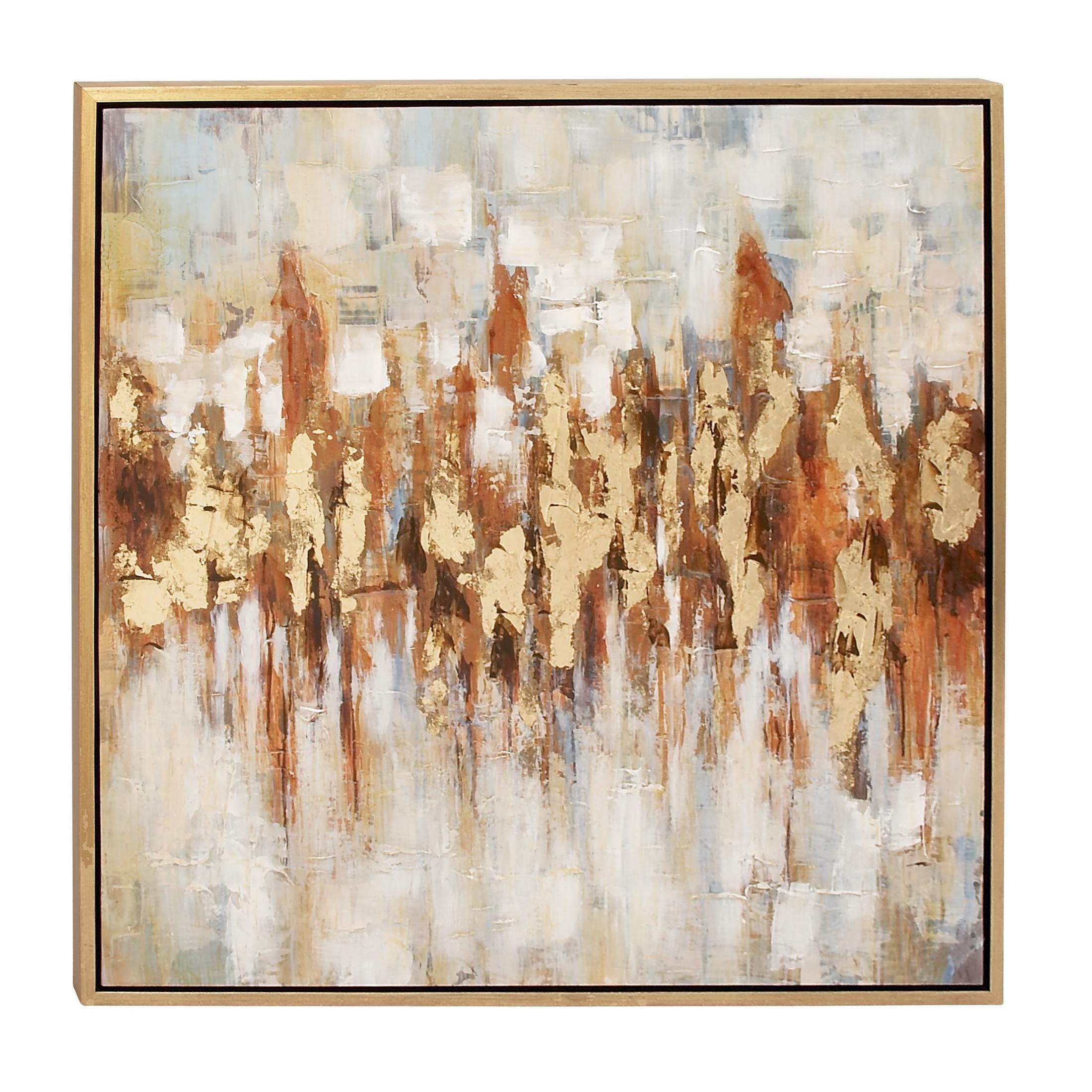 Canvas Abstract Framed Wall Art with Gold Frame Gold - Olivia & May: Elegant Decor, Vertical Orientation, Sawtooth Hanging