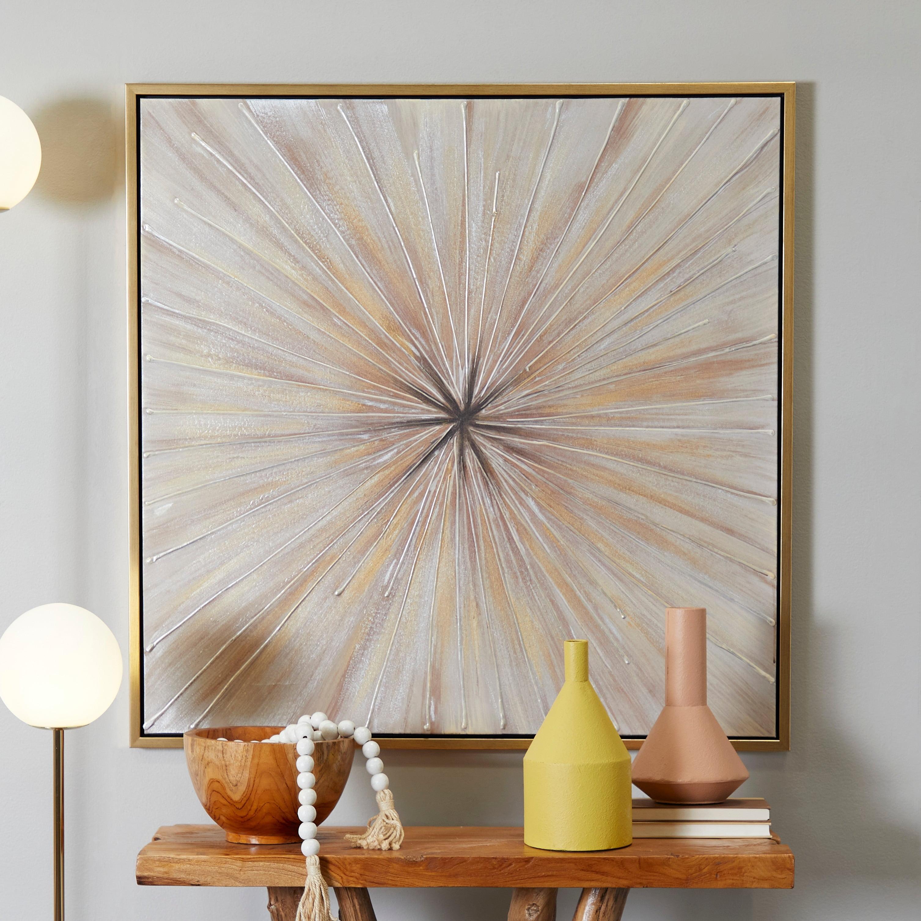 39" Brown Radial Starburst Framed Canvas Wall Art